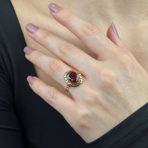 Greek Temalı 14 Ayar Yakut Taşlı Yüzük – Şık Altın Model - 6