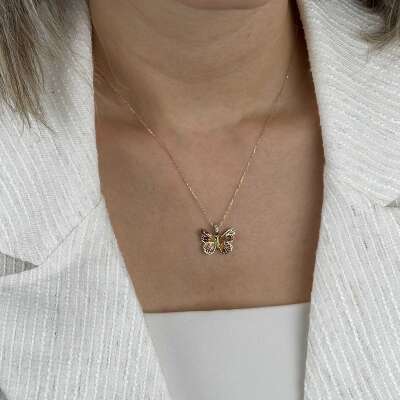 14 Ayar Mineli Kelebek Kolye – Zarif Altın Tasarım - 3