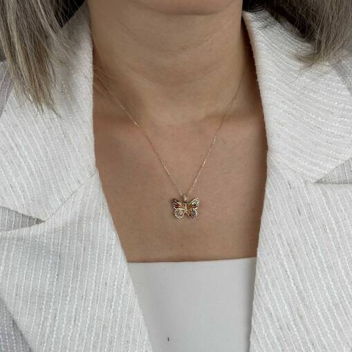 14 Ayar Mineli Kelebek Kolye – Zarif Altın Tasarım - 4