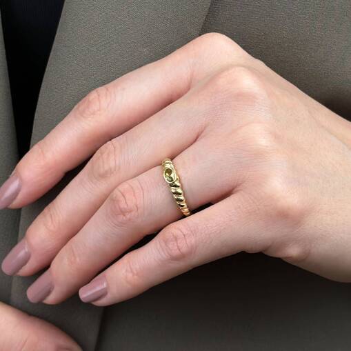 14 Ayar Altın Oval Yeşil Taşlı Burgu Şeklinde Yüzük - 4