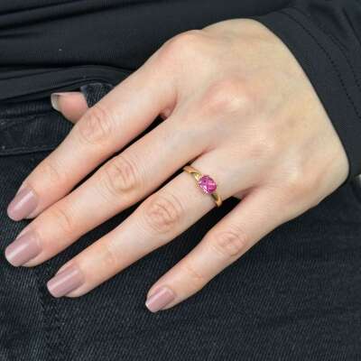 Engin Kuyumculuk 14 Ayar Pembe Oval Taşlı Altın Yüzük - ENGİNGOLD İZM