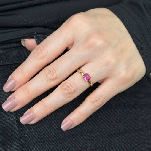 Engin Kuyumculuk 14 Ayar Pembe Oval Taşlı Altın Yüzük - 1