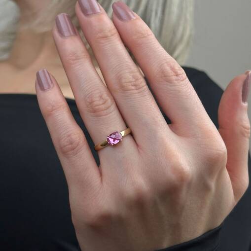Engin Kuyumculuk 14 Ayar Pembe Oval Taşlı Altın Yüzük - 3
