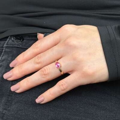 Engin Kuyumculuk 14 Ayar Pembe Oval Taşlı Altın Yüzük - 2