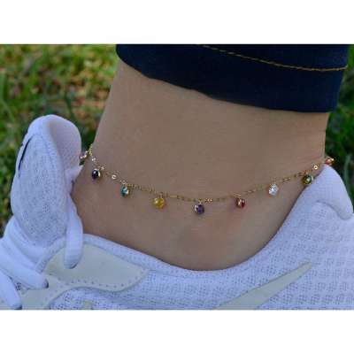 14 Ayar Renkli Taşlı Altın Halhal - 2