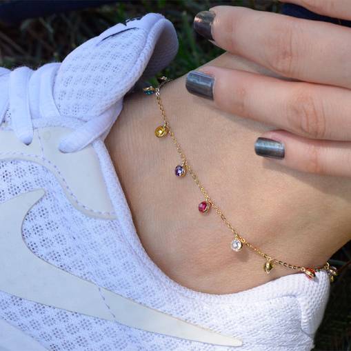 14 Ayar Renkli Taşlı Altın Halhal - 1