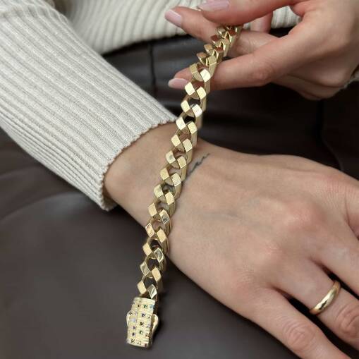 14 Ayar Altın Renkli Taşlı Kilit Gurmet Bileklik - 1