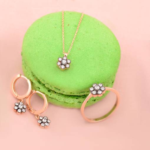 14 Ayar Rose Altın Elmas Görünümlü Set - 1