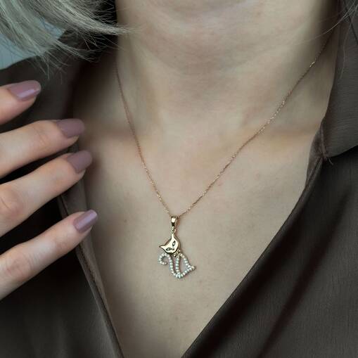 Pırlanta Kedi Kolye – 14 Ayar Rose Altın Zarif Tasarım - 4