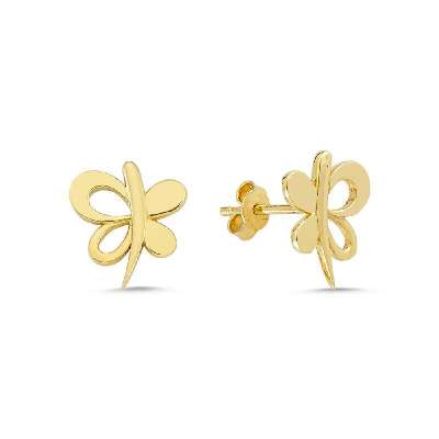 14 Ayar Sade Altın Kelebek Küpe - ENGİNGOLD