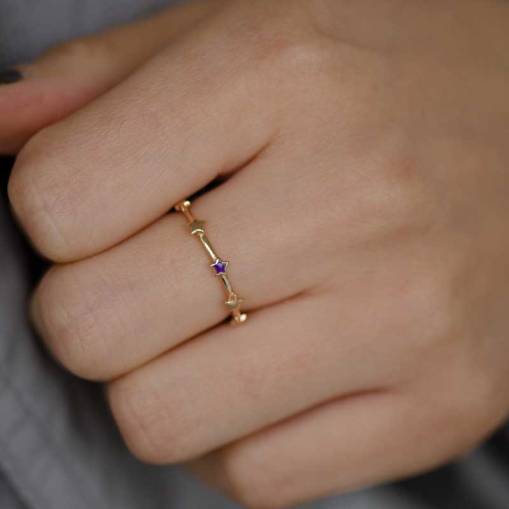 14 Ayar Sade Altın Yıldızlı Yüzük - 2