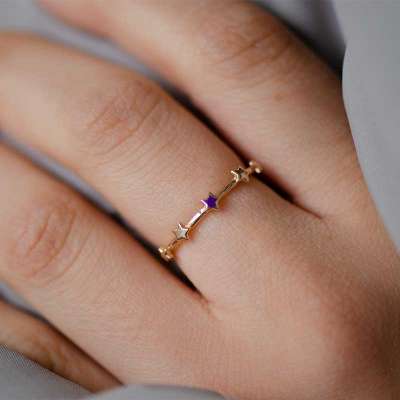 14 Ayar Sade Altın Yıldızlı Yüzük - ENGİNGOLD OSM