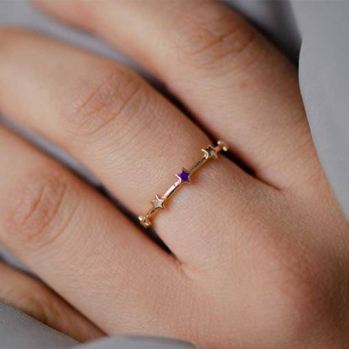 14 Ayar Sade Altın Yıldızlı Yüzük - 1