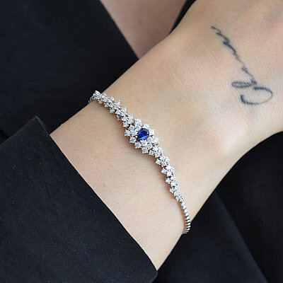 14 Ayar Safir Renkli Swarovski Taşlı Bileklik 18 cm