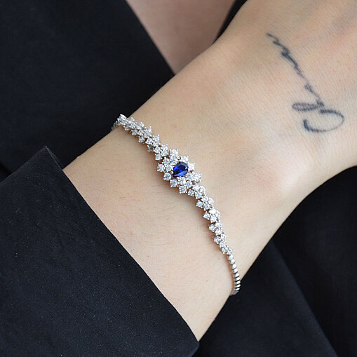 14 Ayar Safir Renkli Swarovski Taşlı Bileklik 18 cm - 1
