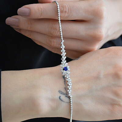 14 Ayar Safir Renkli Swarovski Taşlı Bileklik 18 cm - 2