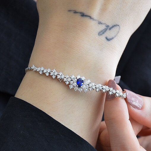 14 Ayar Safir Renkli Swarovski Taşlı Bileklik 18 cm - 3