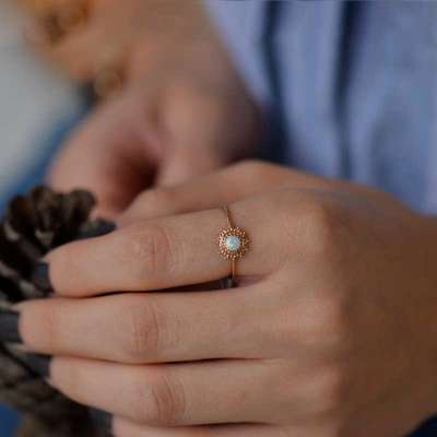 14 Ayar Sarı Altın Opal Taşlı Yüzük - ENGİNGOLD OSM