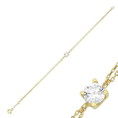 14 Ayar Sarı Altın Tektaş Bileklik - ENGİNGOLD