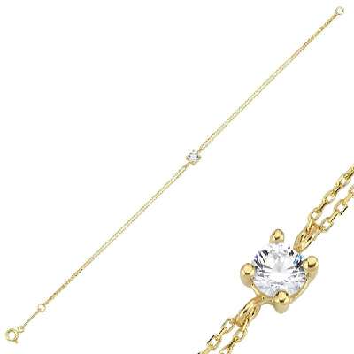 14 Ayar Sarı Altın Tektaş Bileklik - ENGİNGOLD