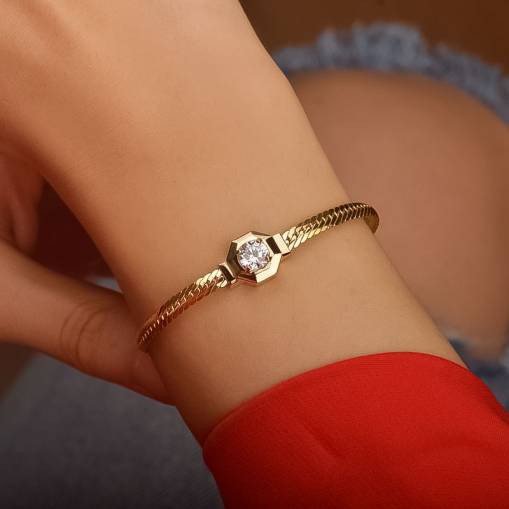 14 Ayar Sarı Altın Tektaş Bileklik - 1