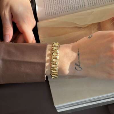 14 Ayar Silindir Tasarım Şık Altın Bileklik - 2