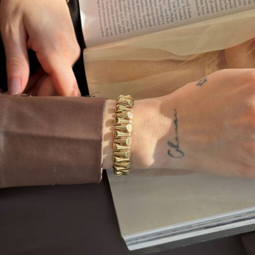 14 Ayar Silindir Tasarım Şık Altın Bileklik - 2