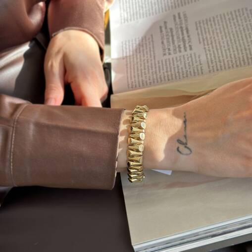 14 Ayar Silindir Tasarım Şık Altın Bileklik - 3