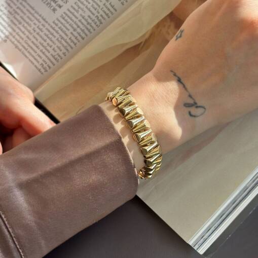 14 Ayar Silindir Tasarım Şık Altın Bileklik - 4