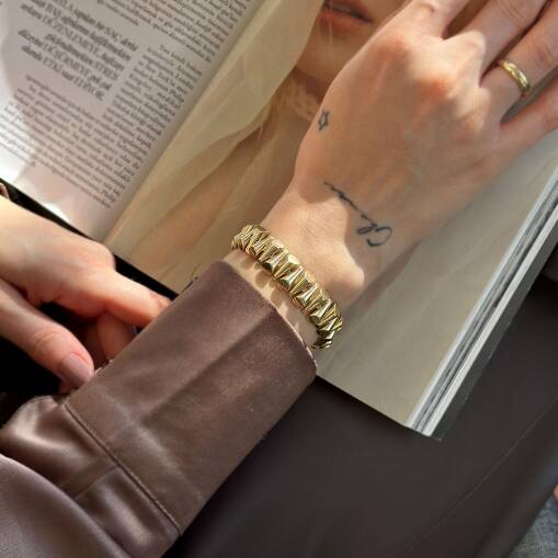 14 Ayar Silindir Tasarım Şık Altın Bileklik - 5