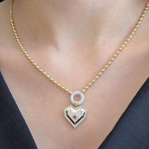 14 Ayar Swarovski Damla Kalp Kolye - 2