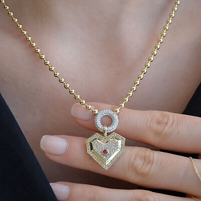 14 Ayar Swarovski Damla Kalp Kolye
