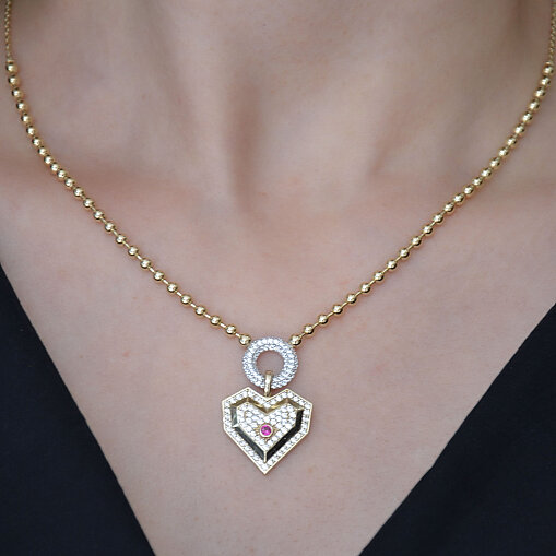 14 Ayar Swarovski Damla Kalp Kolye - 5