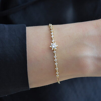 14 Ayar Swarovski Lotus Çiçeği Bileklik - 2