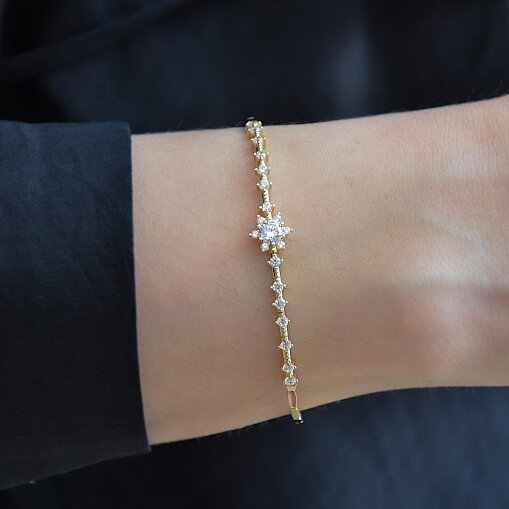 14 Ayar Swarovski Lotus Çiçeği Bileklik - 2