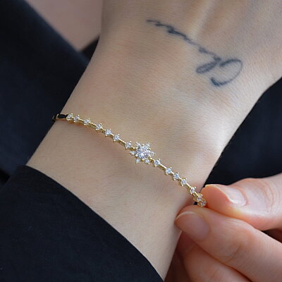 14 Ayar Swarovski Lotus Çiçeği Bileklik - 3