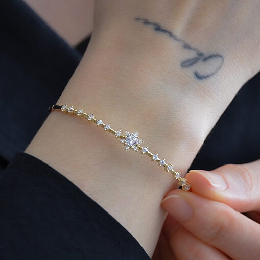 14 Ayar Swarovski Lotus Çiçeği Bileklik - 3