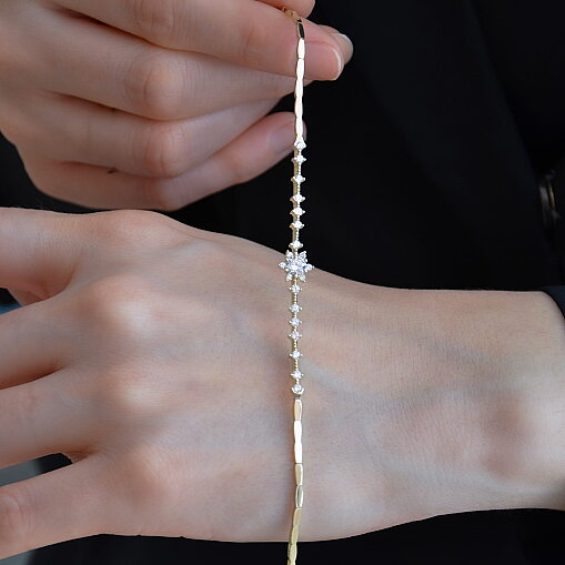 14 Ayar Swarovski Lotus Çiçeği Bileklik - 1