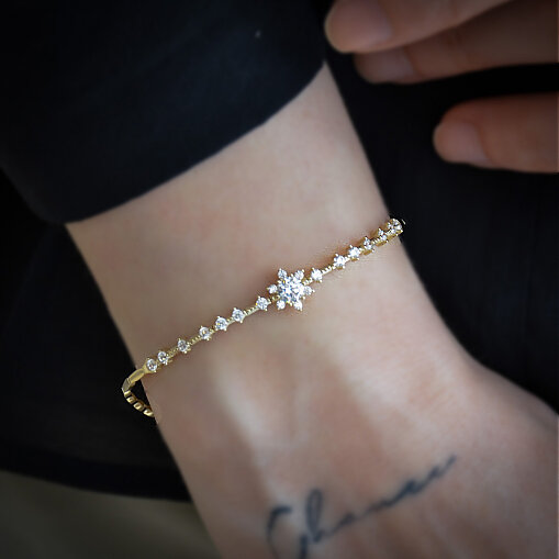 14 Ayar Swarovski Lotus Çiçeği Bileklik - 4