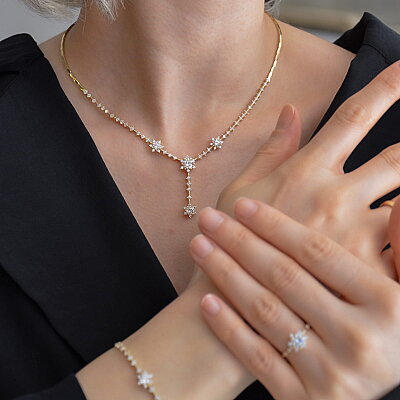 14 Ayar Swarovski Lotus Kolye - 5