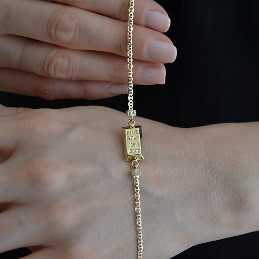 14 Ayar Swarovski Taşlı Külçe Bileklik - 2