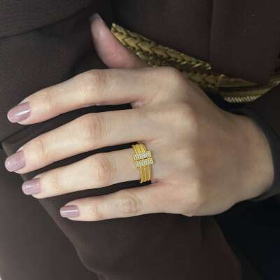 14 Ayar Taşlı Altın Hasır Yüzük Şık Tasarım - 2