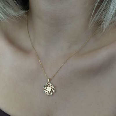 14 Ayar Taşlı Altın Yaşam Çiçeği Kolye - ENGİNGOLD ZİNCİR-İŞ