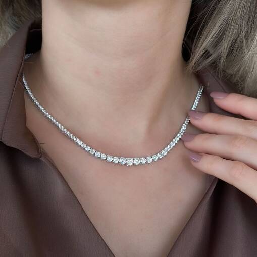 14 Ayar Taşlı Beyaz Altın Gerdanlık Kolye - 1