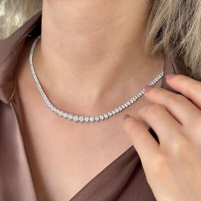 14 Ayar Taşlı Beyaz Altın Gerdanlık Kolye - 2