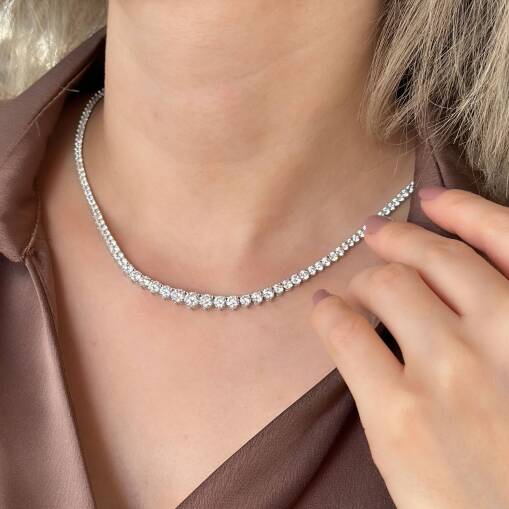 14 Ayar Taşlı Beyaz Altın Gerdanlık Kolye - 2