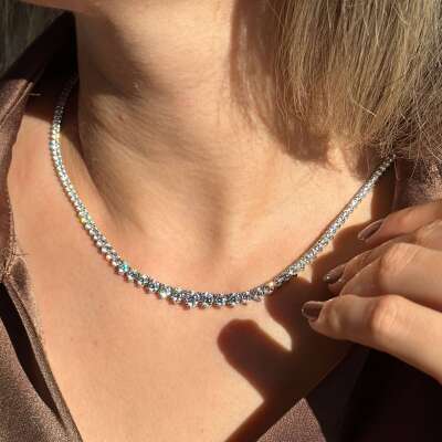 14 Ayar Taşlı Beyaz Altın Gerdanlık Kolye - 3