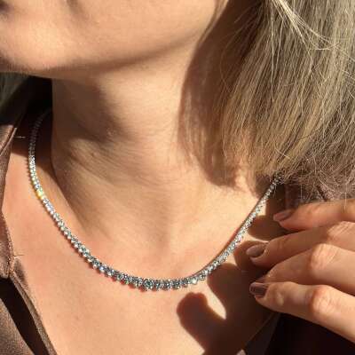 14 Ayar Taşlı Beyaz Altın Gerdanlık Kolye - 4