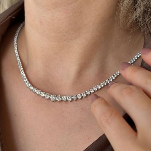 14 Ayar Taşlı Beyaz Altın Gerdanlık Kolye - 5