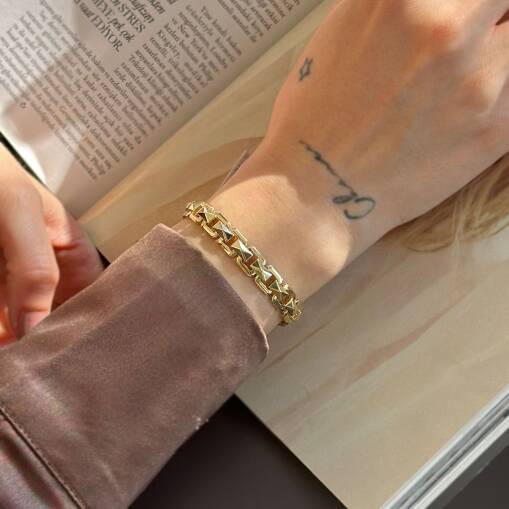 14 Ayar Taşlı Kilitli Köşegen Tasarım Altın Bileklik - 2